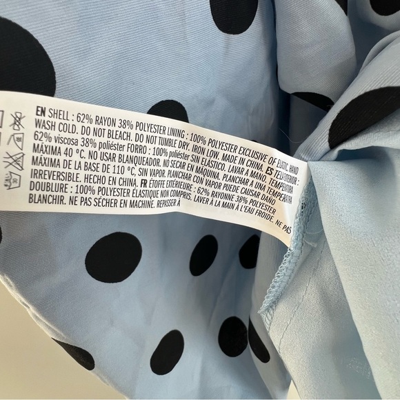 New English Factory Dotted BabyDoll Mini Dress Blie Puff Sleeve Large prairie - Picture 10 of 14